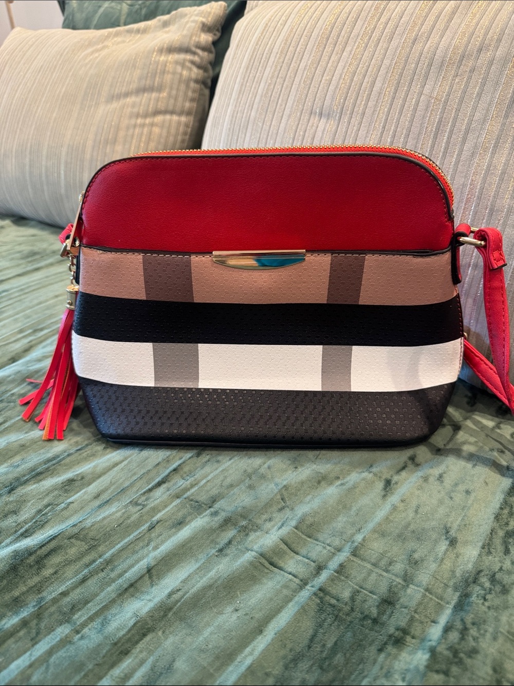 Striped Crossbody Bag in Red, Black & White